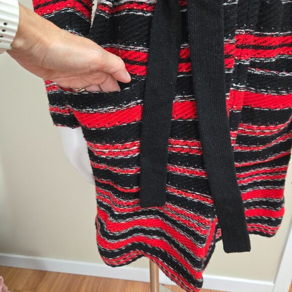 RALPH LAUREN Long Cardigan Sweater Womens XS Striped Wool Belt Cowl Neck LRL - Picture 3 of 10